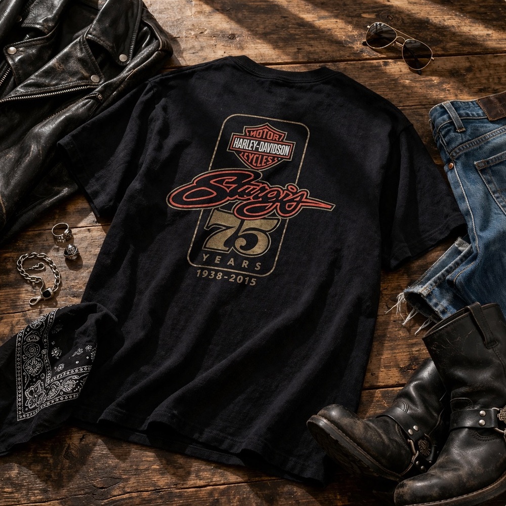 Harley Davidson Sturgis 75th Tee XL Black Graphic Biker Shirt - Picture 2 of 9
